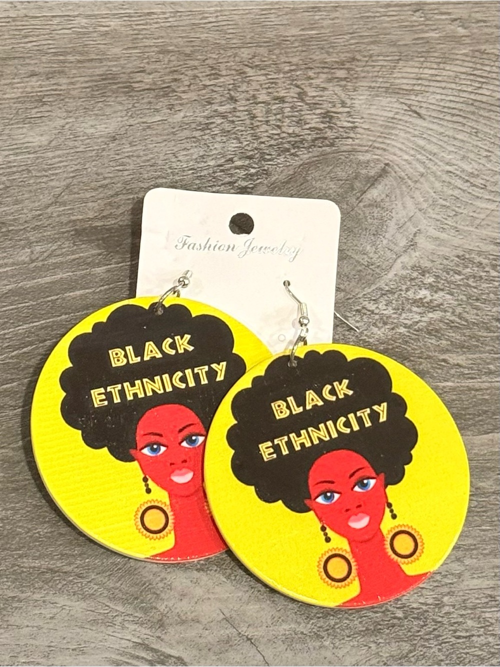 Yellow and Black 'Black Ethnicity' Round Statement Earrings